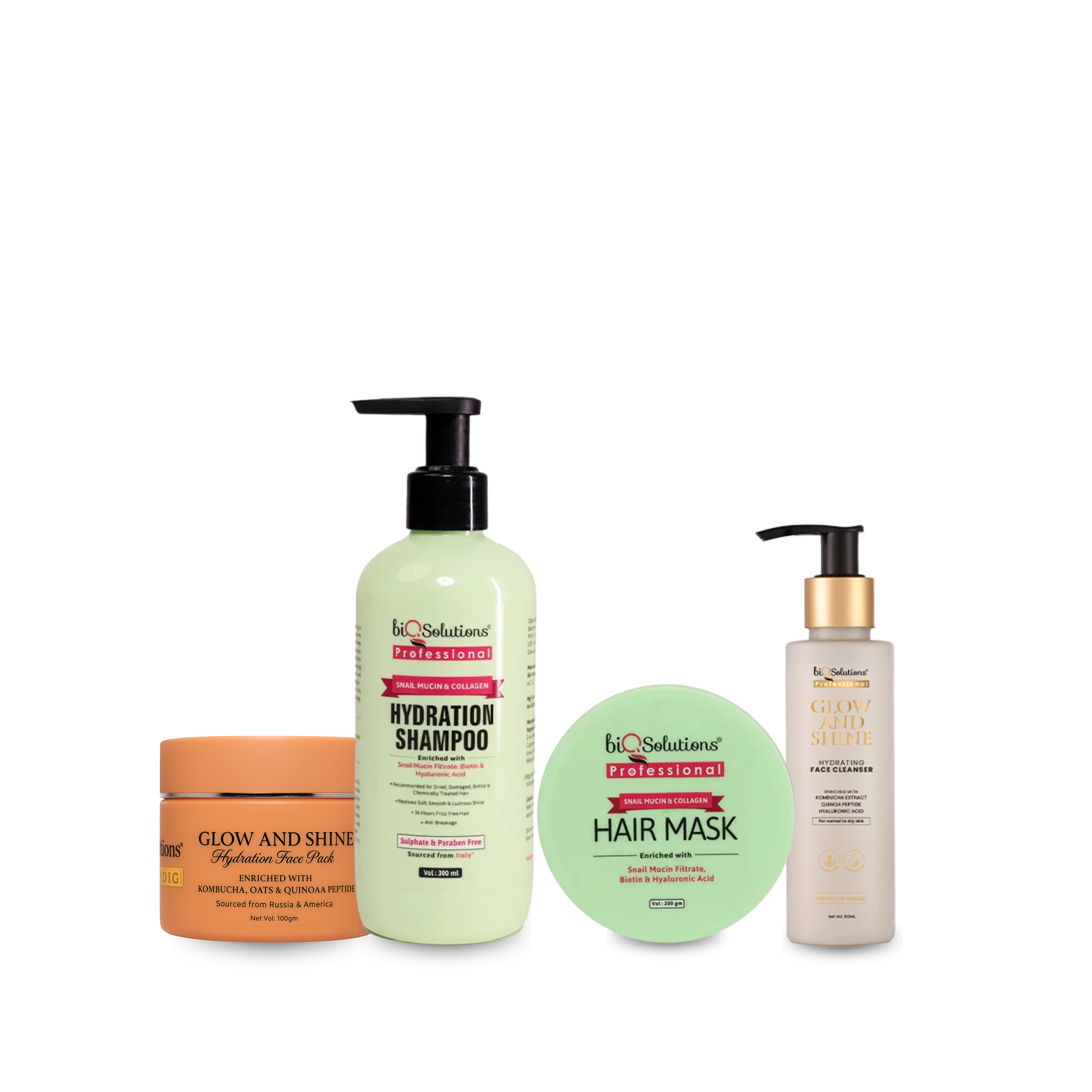 Snail Mucin and Collagen Shampoo (300 ml) + Hair Mask (200 gms) + Glow and Shine Hydration Facewash + Glow & Shine Hydration Face Pack