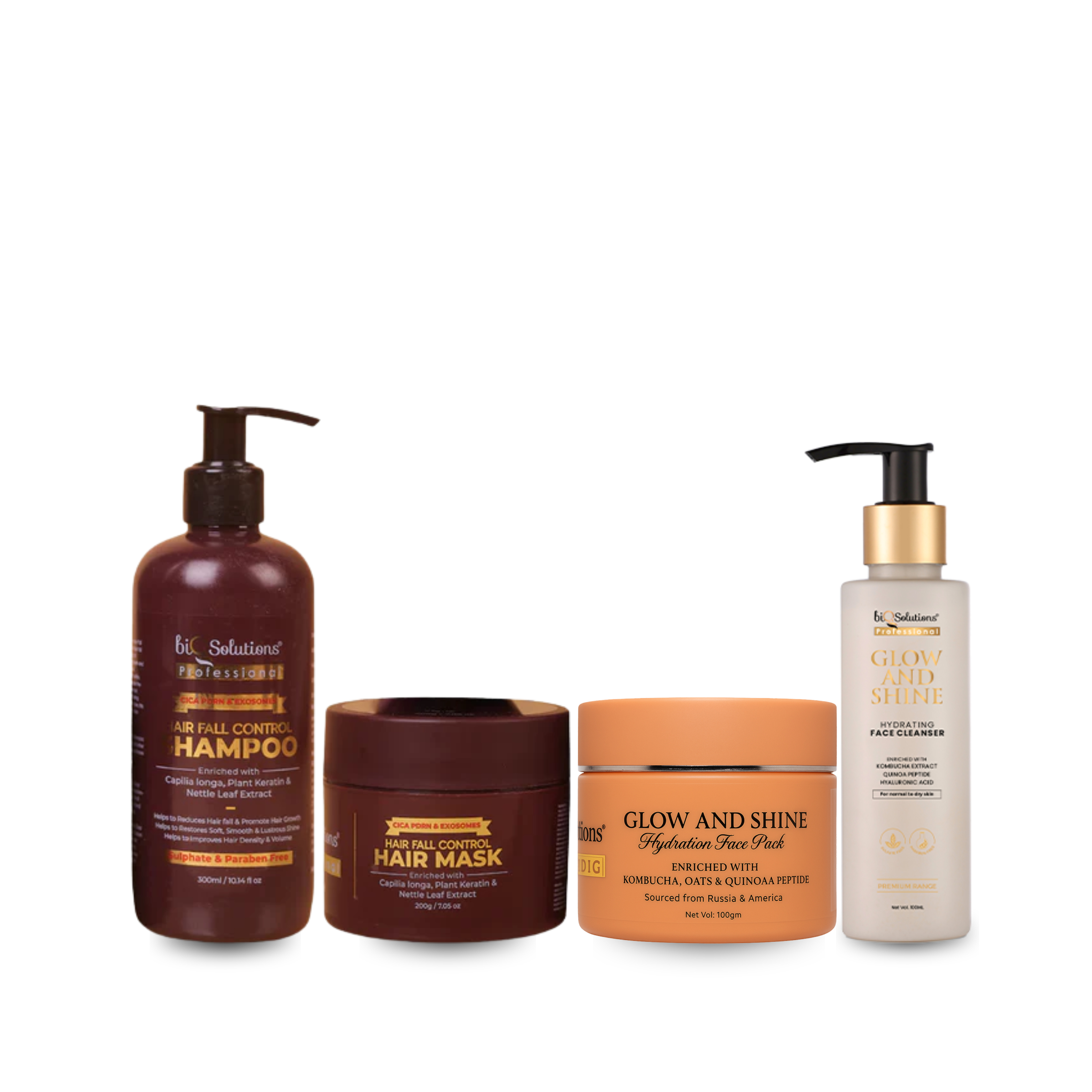 CICA PDRN & Exosomes Shampoo + Hair Mask + Glow & Shine Hydration Facewash + Glow & Shine Hydration Face Pack