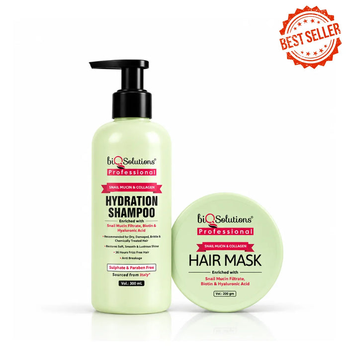 10X HYDRATION DUO - (Snail Mucin Shampoo (300ml) & Hair Mask (200 gms)