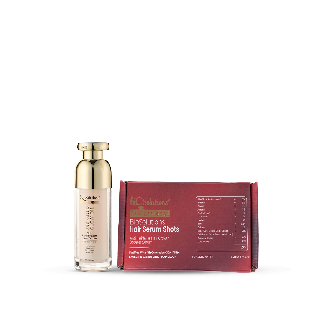 24 LUXE GLOW DUO - 24K Gold Glow oil + Anti-hairfall and Hair Growth Booster Serum Shots (5 VIALS)