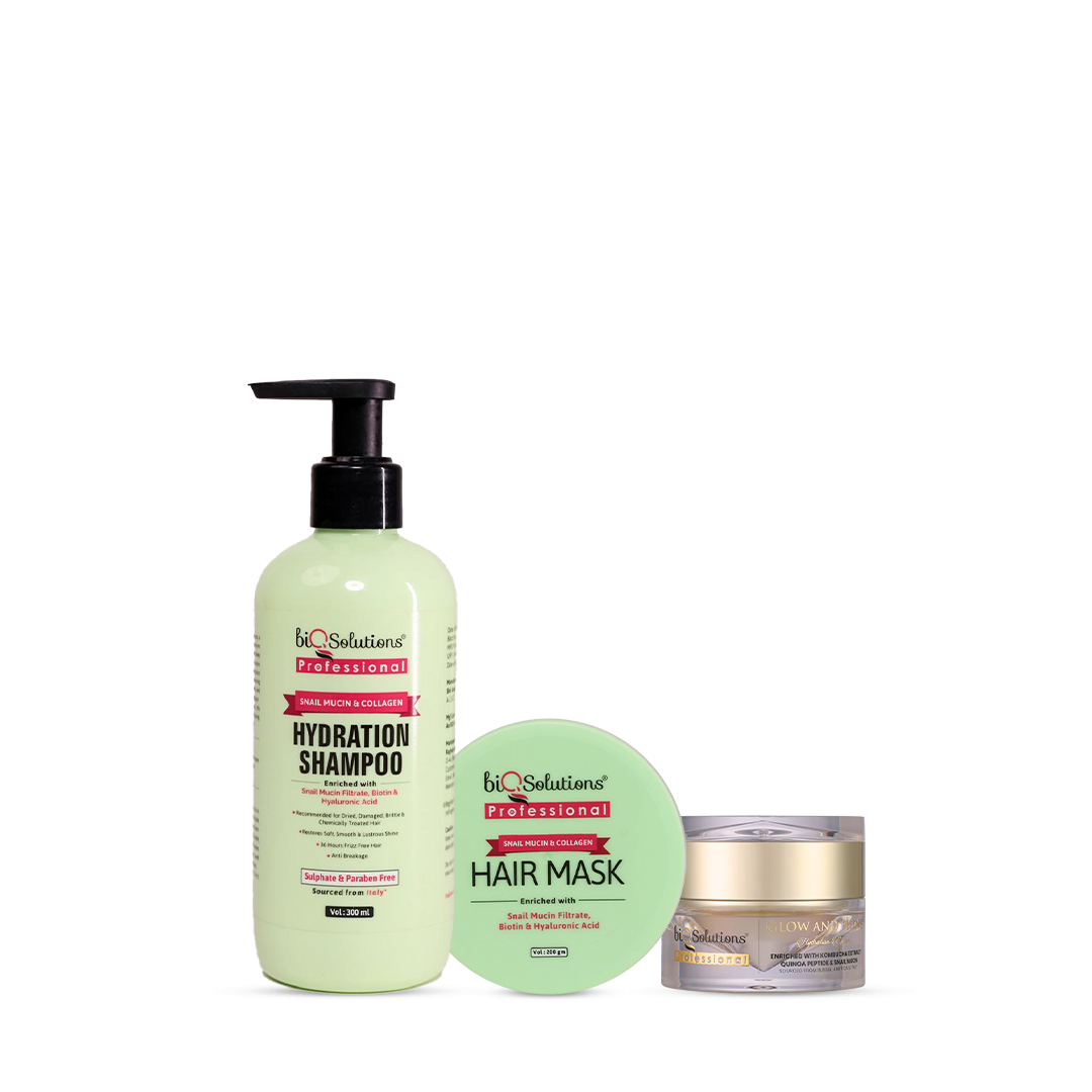 Collagen Luxe Glow Kit - Snail Mucin & Collagen Shampoo (300 ml), Snail Mucin & Collagen Hair Mask (200 gms) & Glow and Shine Hydration Cream