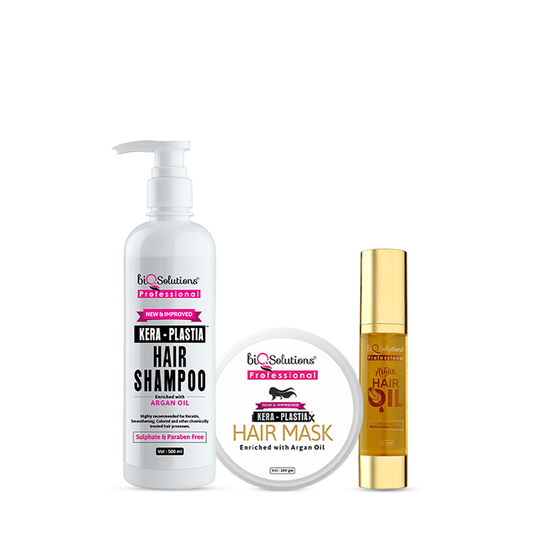 PLASTIA POWER PACK – KERA PLASTIA SHAMPOO 500 ML + HAIR MASK 200 GMS + ARGAN OIL