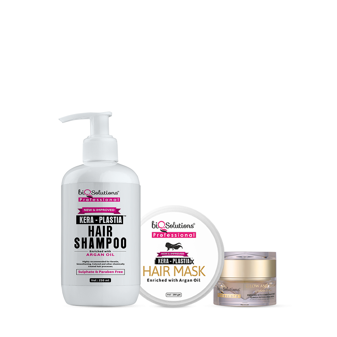 SILKEN GLOW KIT – KERA PLASTIA SHAMPOO 250 ML, HAIR MASK 200 GMS AND GLOW & SHINE HYDRATION CREAM