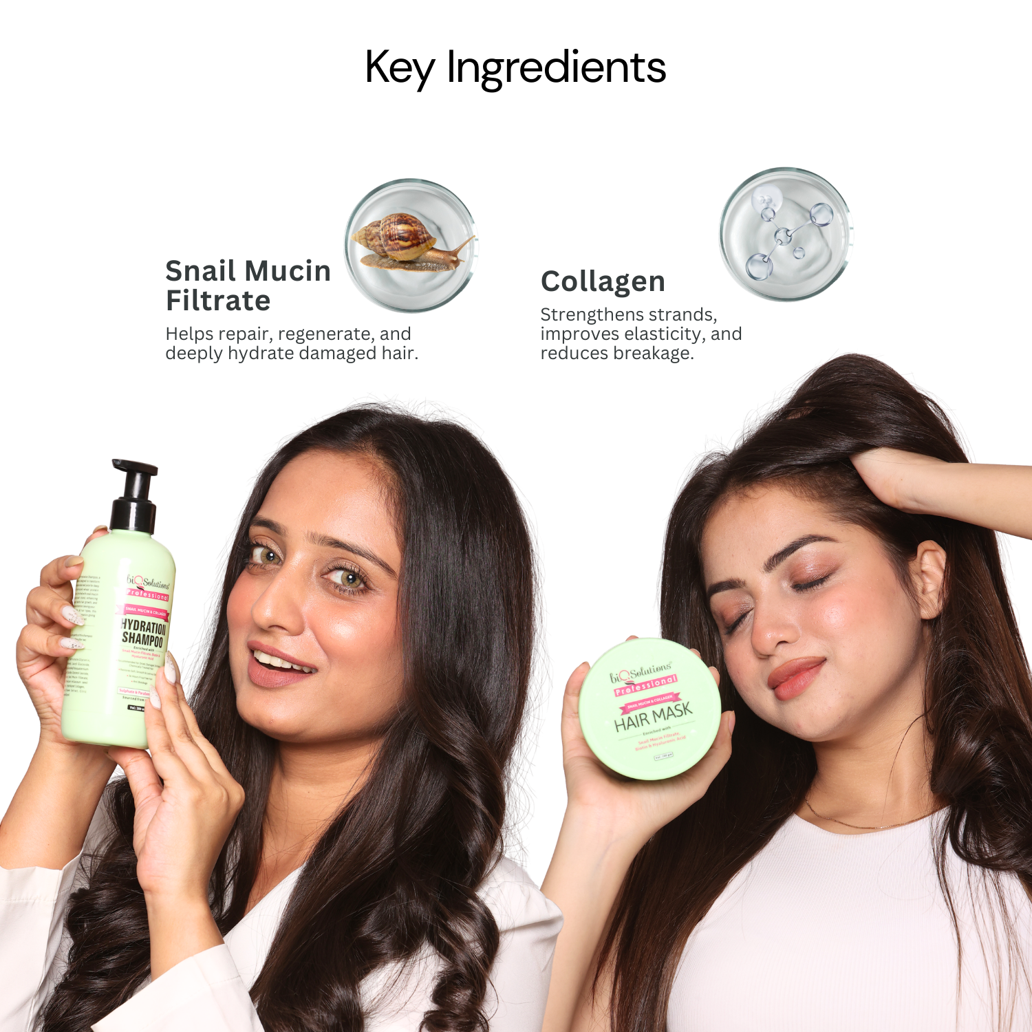 Snail Mucin & Collagen Shampoo (300 ml) + Snail Mucin Hair Mask (220 gms) + Glow & Shine hydrating Face Cleanser (50 ml)