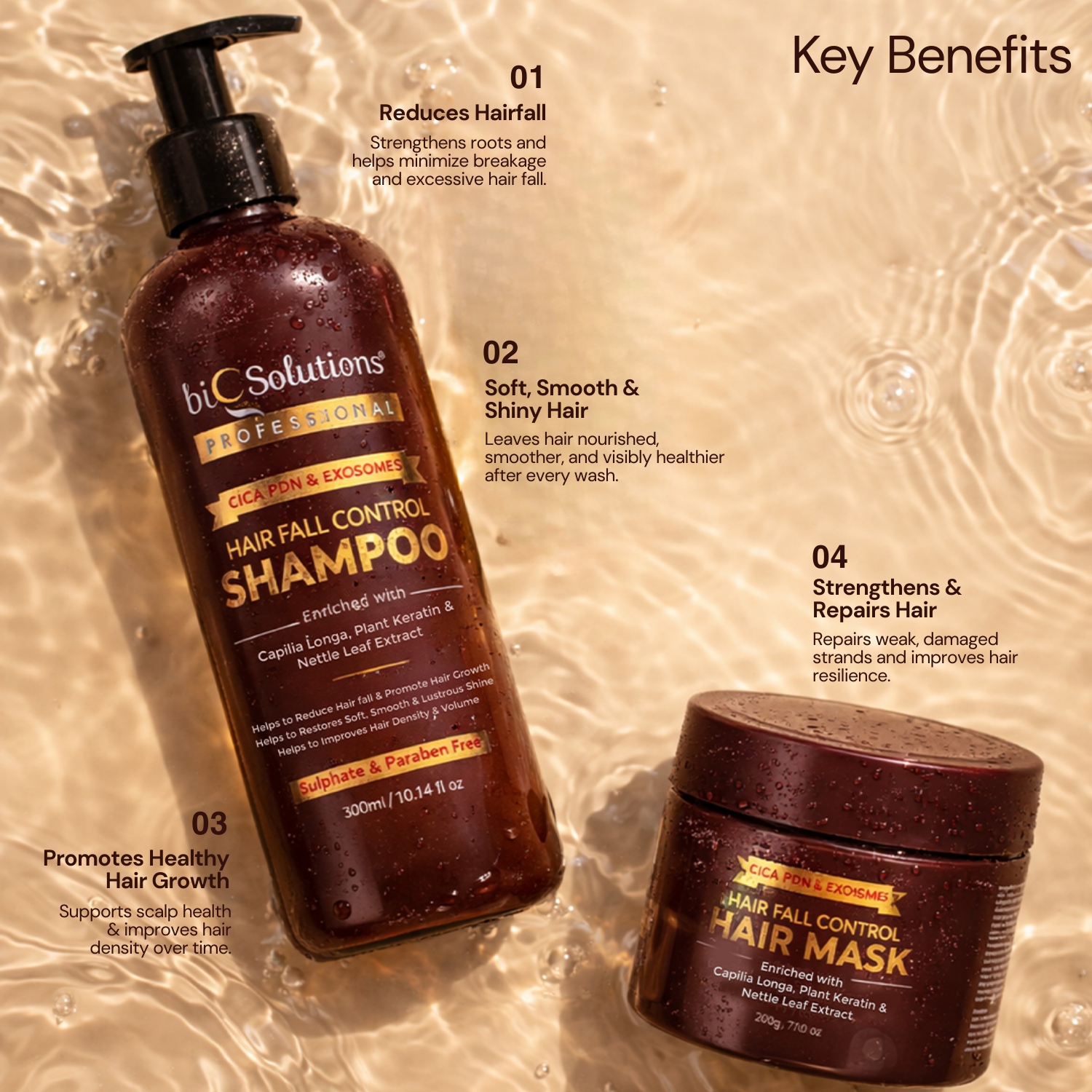 CICA PDRN & Exosomes Shampoo + Hair Mask + Glow & Shine Hydration Facewash + Glow & Shine Hydration Face Pack