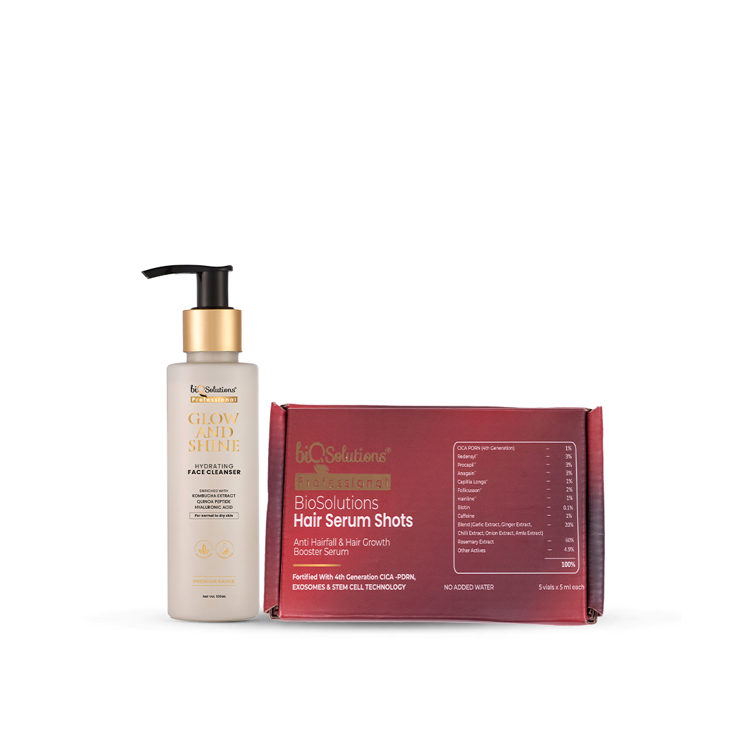 GLOW CLEANSE DUO - Glow and Shine hydration Facewash + Anti Hairfall and hair growth serum shots ( 5 VIALS)