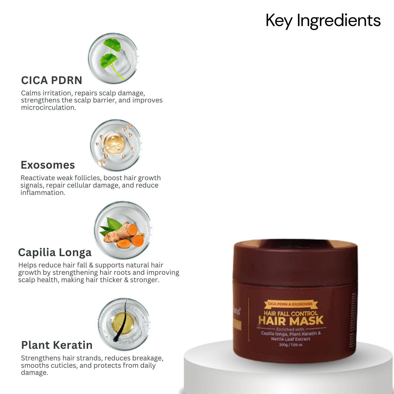 PDRN & EXOSOMES HAIRFALL CONTROL SHAMPOO ( 1 LITRE) + HAIR MASK (200 GMS) + ANTI HAIRFALL AND HAIR GROWTH BOOSTER SERUM SHOTS ( 10 VIALS) + ARGAN OIL