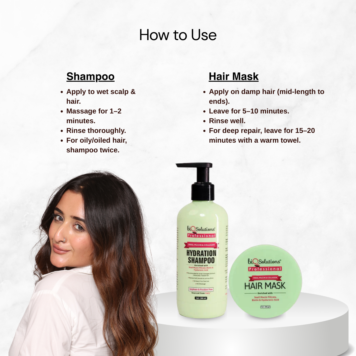 Snail Mucin & Collagen Shampoo (300 ml) + Snail Mucin Hair Mask (220 gms) + Glow & Shine hydrating Face Cleanser (50 ml)