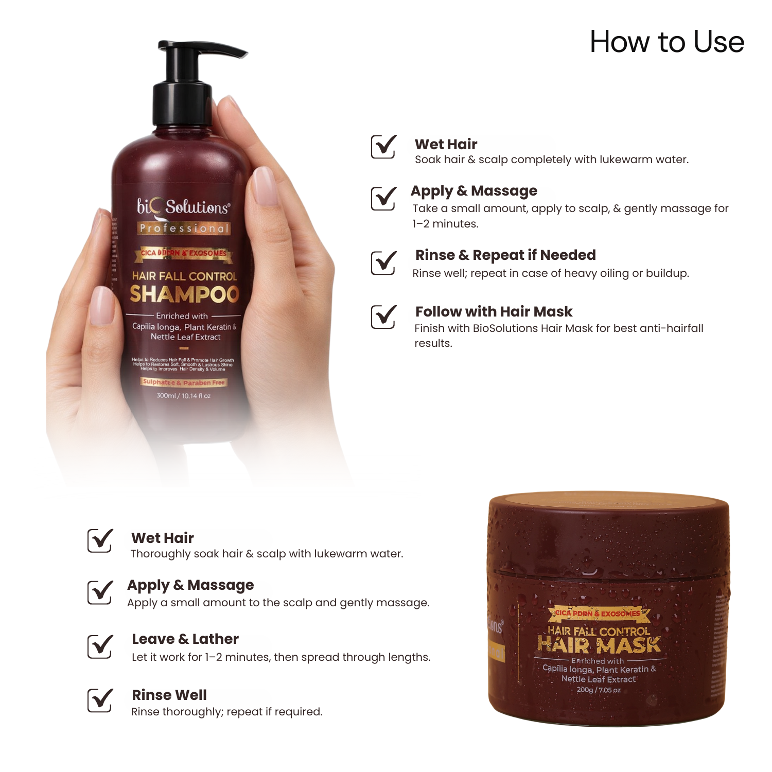 CICA PDRN & Exosomes Hairfall Control Shampoo (1 Litre) & Hair Mask (200 gms)