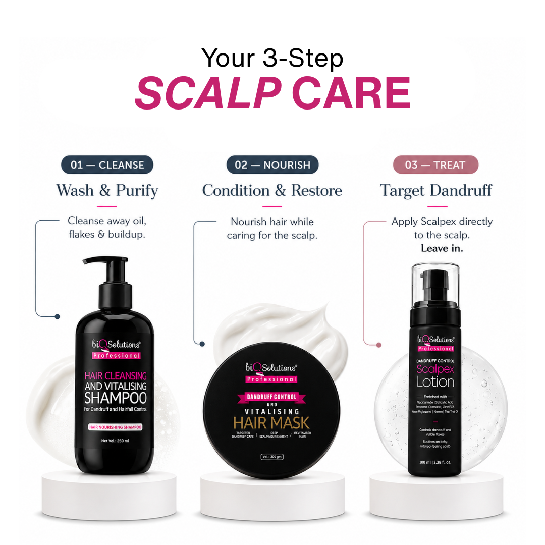 Hair Cleansing & Vitalising Shampoo 500 ML, Scalpex Anti-Dandruff Scalp Lotion and Dandruff Control & Vitalising Hair Mask 200 GMs