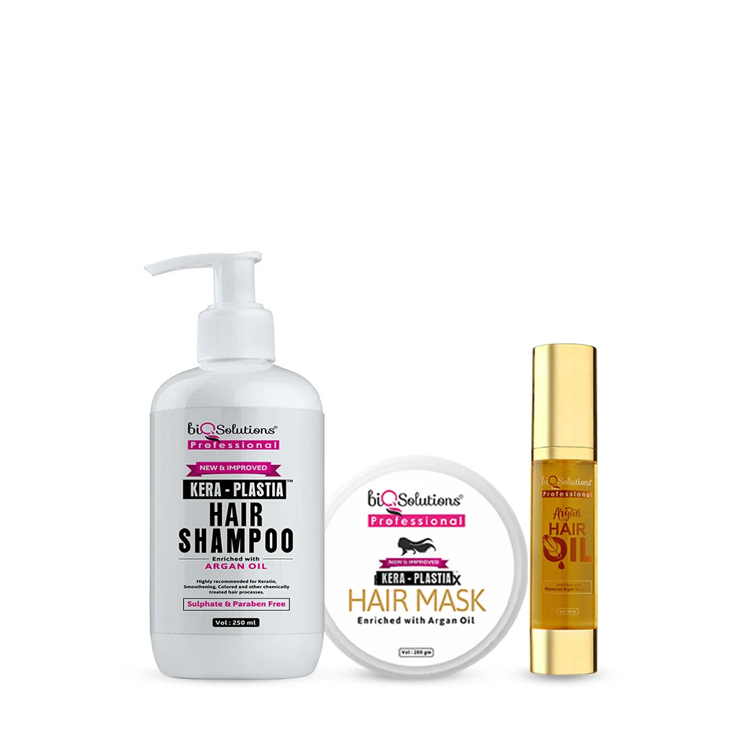 Keratin Luxe Trio - Kera Plastia Shampoo 250 ML, Kera-Plastia Hair Mask 200 gms & Argan Oil Hair Serum 50 ML