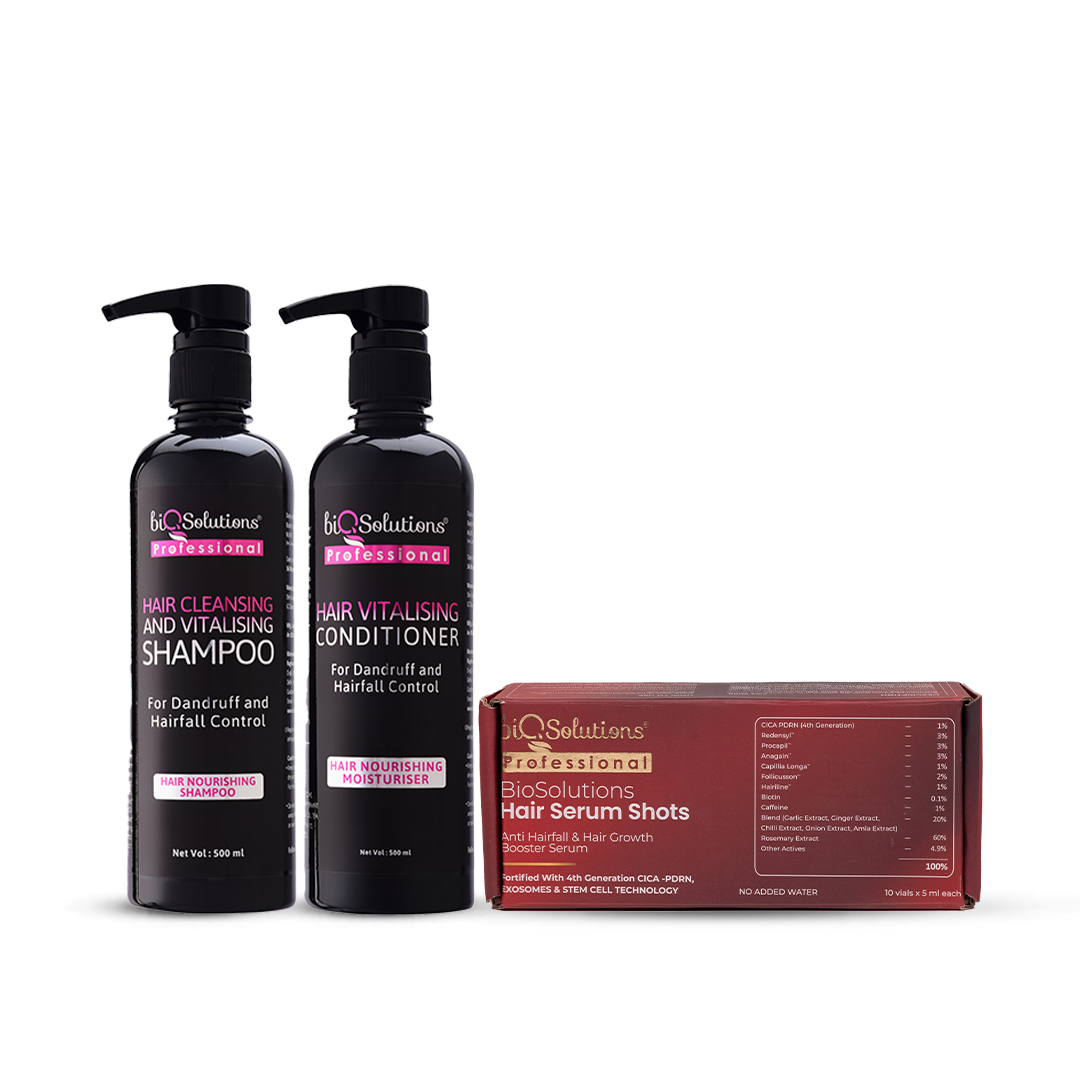 INTENSIVE CLEANING AND GROWTH KIT - Hair Cleansing & Vitalising Shampoo 500 ML + Conditioner 500 ML + Anti-Hairfall and Hair Growth Booster Serum Shots 10 Vials
