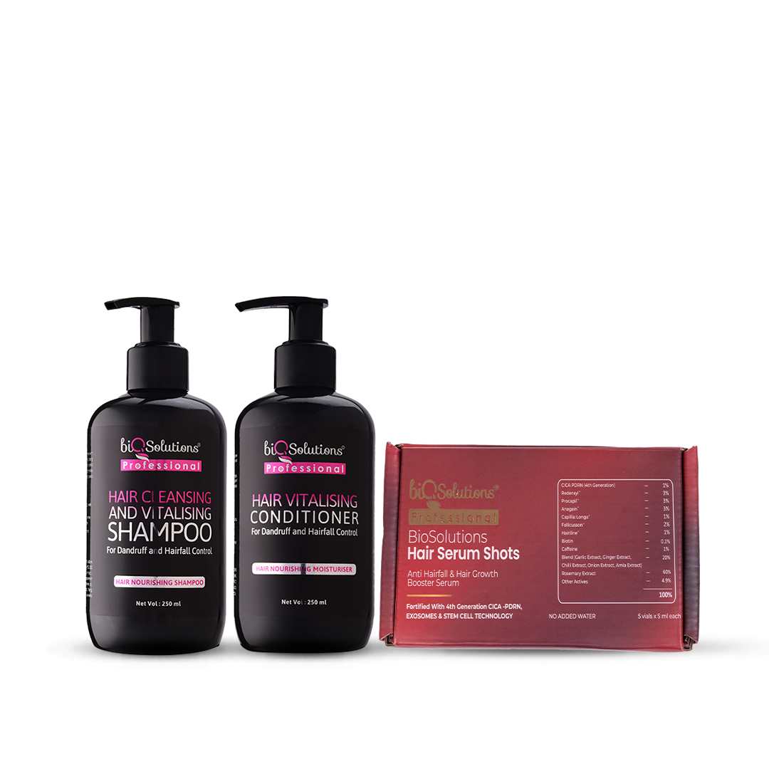 VITAL BOOST CLEANSING COMBO - Hair Cleansing & Vitalising Shampoo 250 ML + Conditioner 250 ML + Anti-Hairfall and Hair Growth Booster Serum Shots 5 Vials)