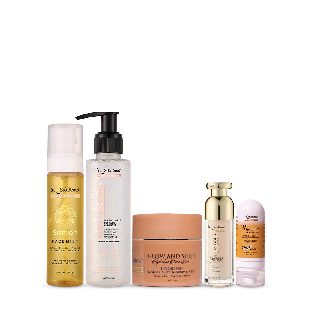 Complete Glow Box – (Hydration Facewash + Saffron Mist + Hydration Face Pack + 24k Gold Glow Oil + UV Effectonil Sunscreen)