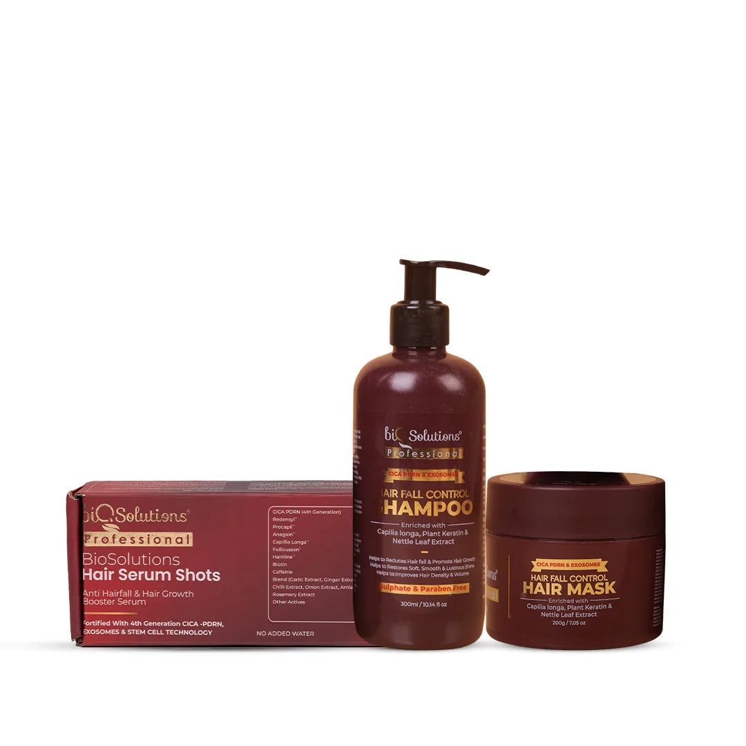 CICA PDRN AND EXOSOMES HAIRFALL CONTROL SHAMPOO AND HAIR MASK + ANTI HAIRFALL AND HAIR GROWTH BOOSTER SERUM SHOTS (10 VIALS)