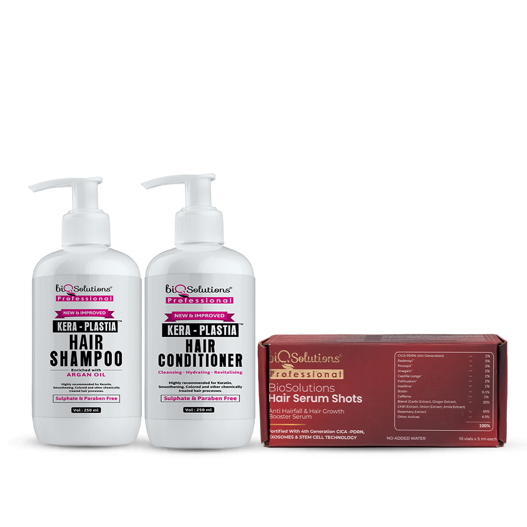 KERA LUXE RECOVERY KIT - Kera Plastia Shampoo 250 ML + Kera Plastia Conditioner 250 ML + Anti-Hairfall & Hair Growth Booster Serum Shots 10 Vials