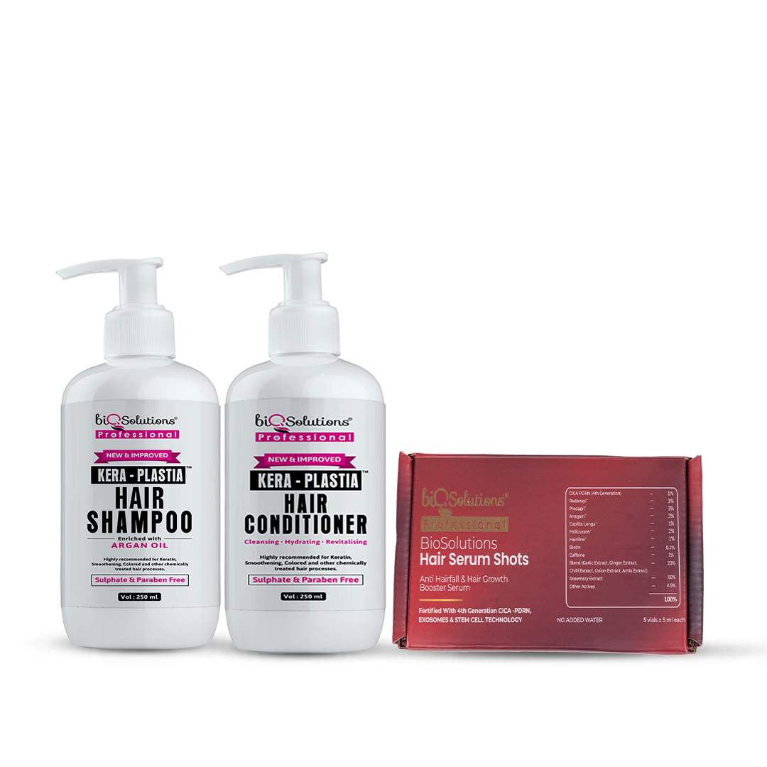 KERA PLASTIA STRENGTH SPA KIT - Kera Plastia Shampoo 250 ML + Kera Plastia Conditioner 250 ML + Anti-Hairfall & Hair Growth Booster Serum Shots 5  Vials