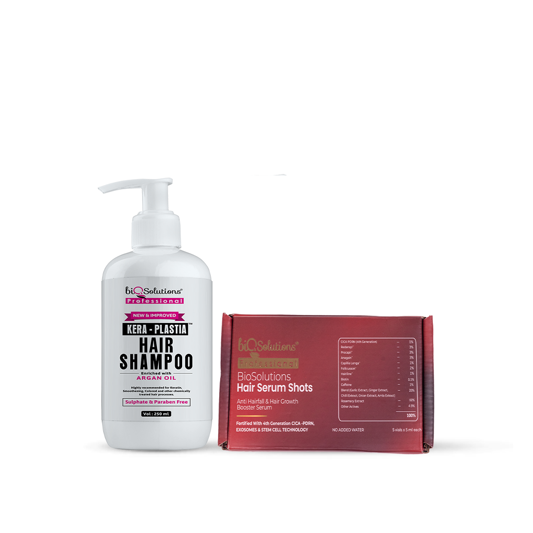 KERATIN REPAIR DUO - Kera-Plastia Shampoo 250 Ml + Anti-Hairfall and Hair Growth Booster Serum Shots ( 5 VIALS)