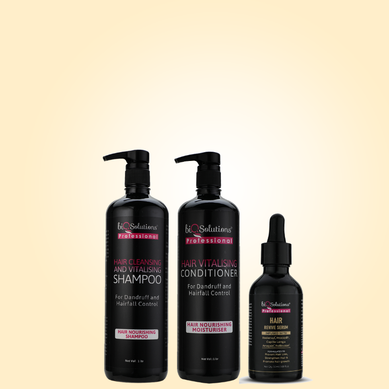 HAIR CLEANSING AND VITALISING SHAMPOO (1 LITRE) + HAIR VITALISING CONDITIONER (1LITRE) + HAIR REVIVE SERUM (50ML)