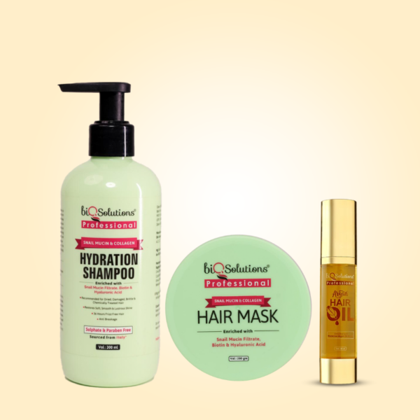 BUY SNAIL MUCIN AND COLLAGEN SHAMPOO (300ML) + MASK (200G) + ARGAN OIL HAIR SERUM (50 ML)