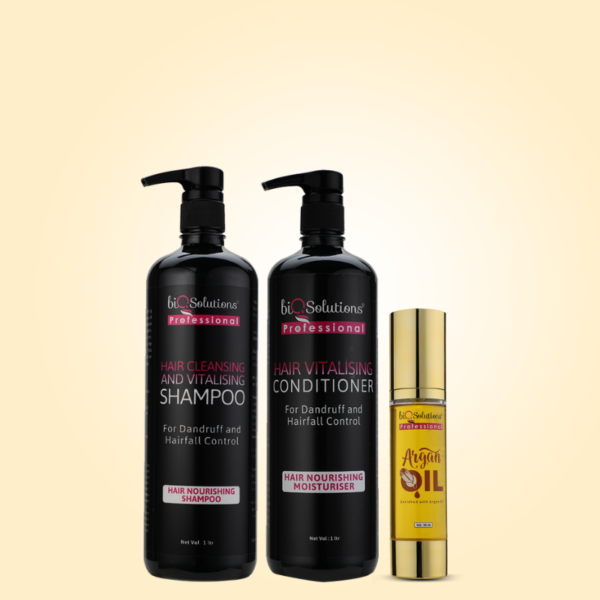 HAIR CLEANSING AND VITALISING SHAMPOO 1 LITRE + HAIR VITALISING CONDITIONER 1 LITRE + ARGAN OIL HAIR SERUM