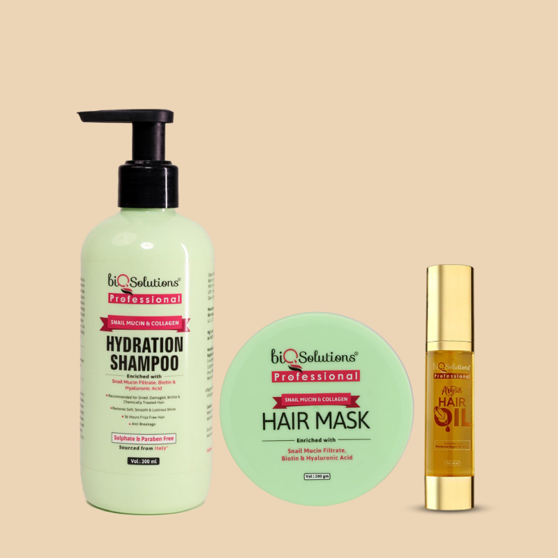 SNAIL MUCIN AND COLLAGEN SHAMPOO (300ML) HAIR MASK (200GMS) AND ARGAN OIL HAIR SERUM