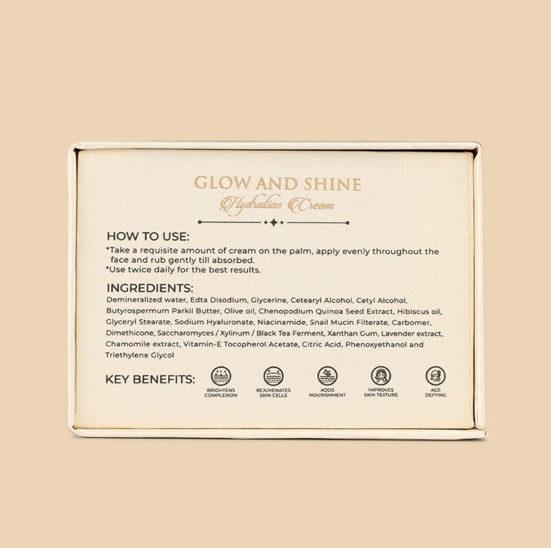 GLOW AND SHINE HYDRATION CREAM ENRICHED WITH KOMBUCHA, SNAIL MUCIN AND QUINOA PEPTIDE